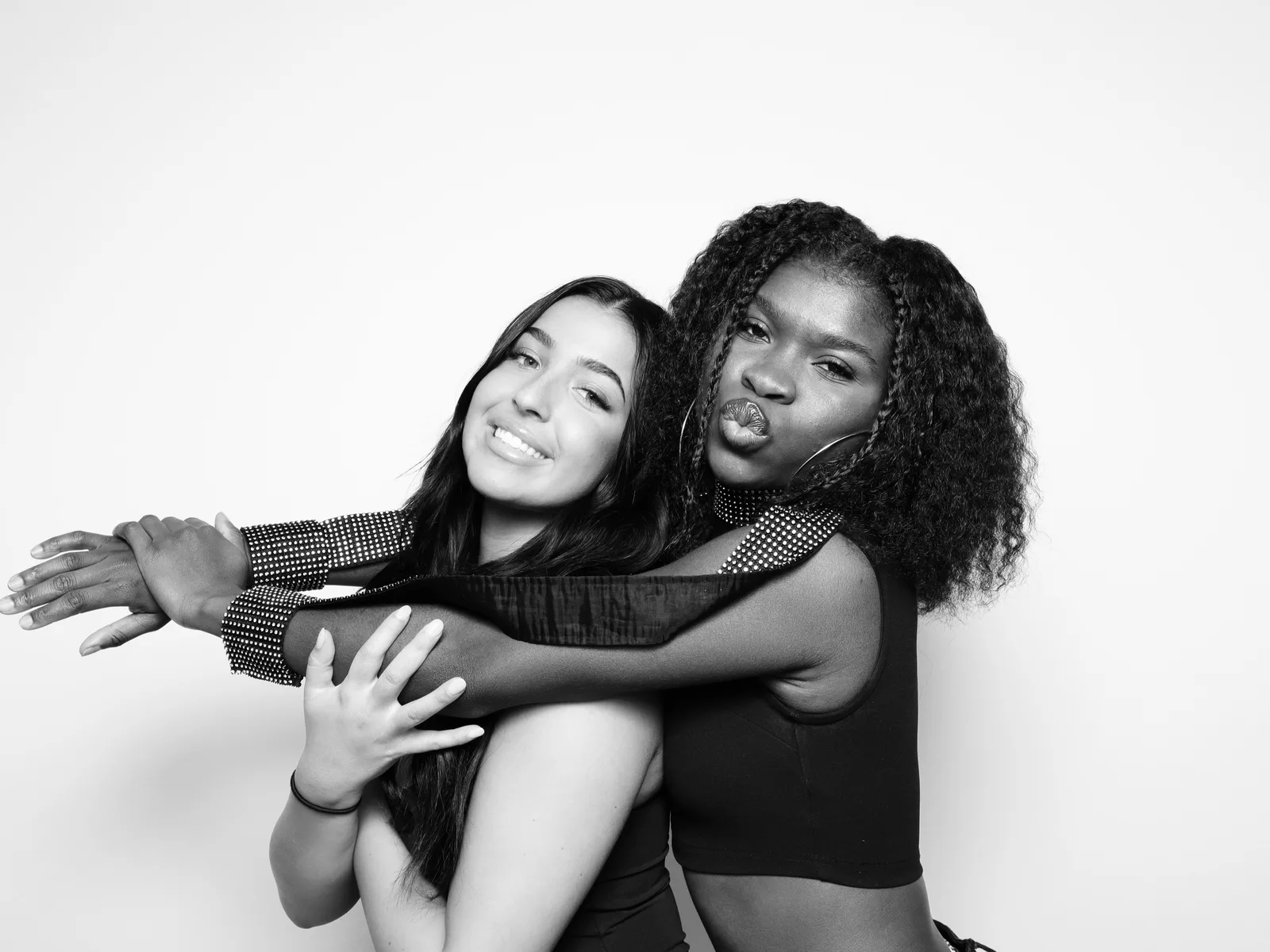 Two guests photographed in black and white
