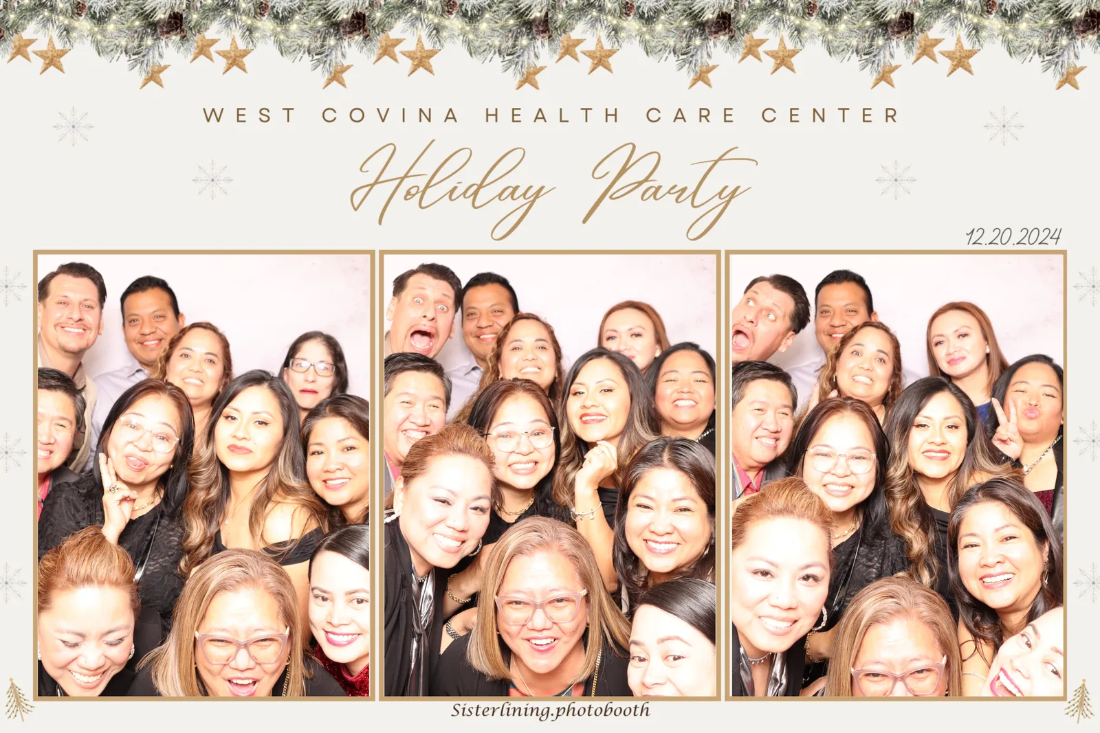 A company holiday party group photo printed at the booth