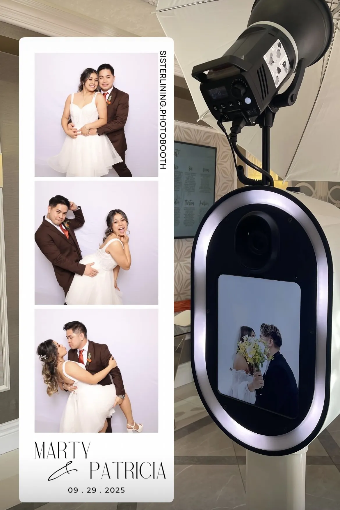 A wedding photo strip printed at the booth